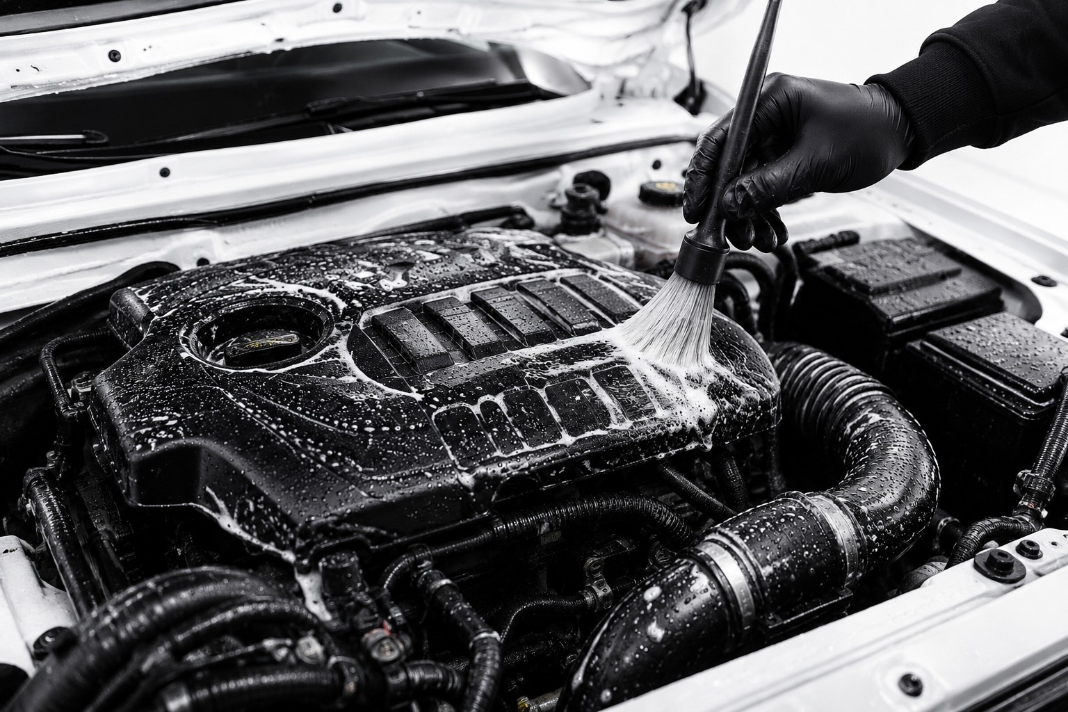 Engine bay cleaning detail brush